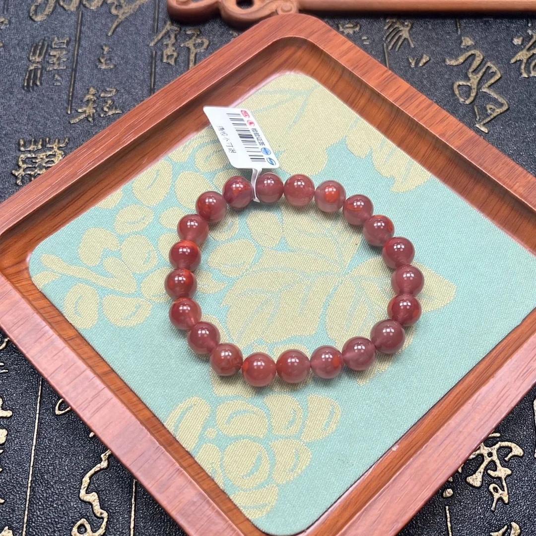 【龙龙珠宝严选】瓦西牛血红火焰纹南红单圈手串9m/YZ01633多样性发