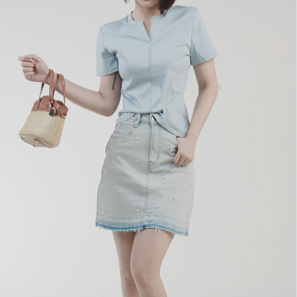短裙女梦里人夏季新款珍珠装饰洋气时尚牛仔裙百搭显瘦10071