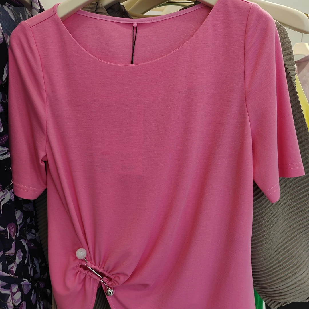 T恤女梦里人夏季简约设计感百搭气质纯色圆领上衣4957