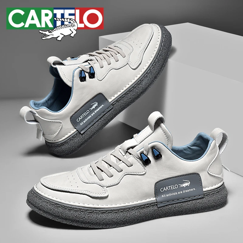 CARTELO/卡帝乐鳄鱼休闲板鞋真皮软底新款潮流百搭系带轻便休闲鞋