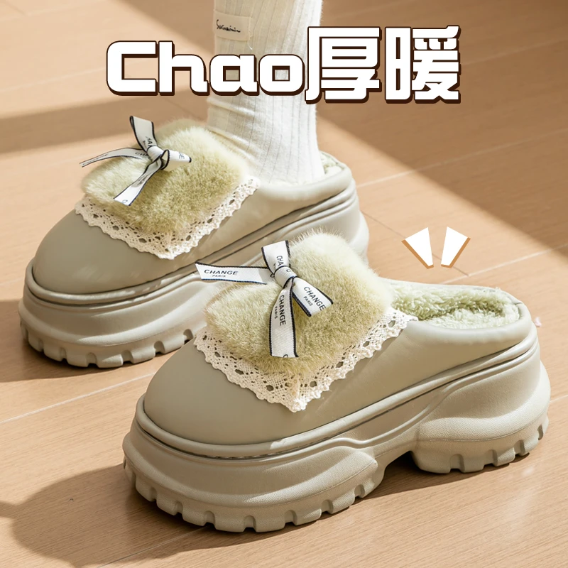 踩屎感棉拖鞋女士秋冬季外穿2025新款室内家居厚底增高毛毛绒拖鞋