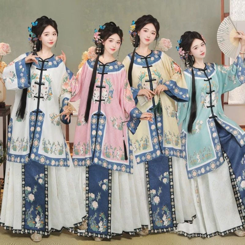 原创马面汉服【猫神】对襟圆领晋商少奶奶民族服装清代宫廷套装