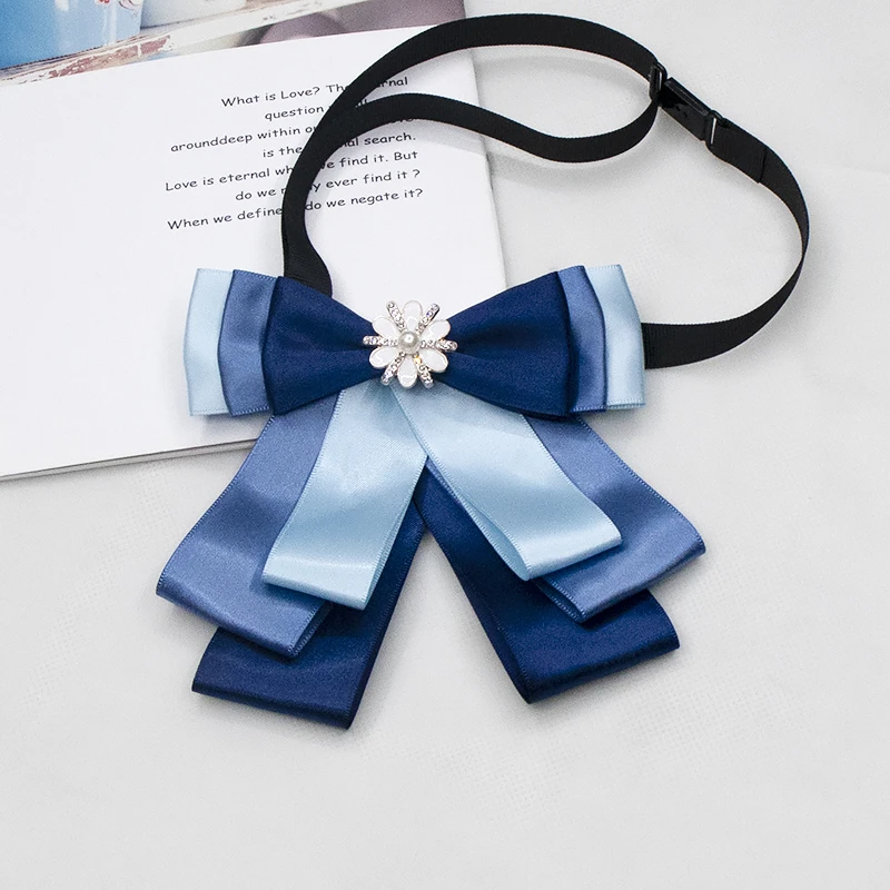领结女领花配套同色系头花网兜银行领结建行电信衬衣空姐领饰蓝色