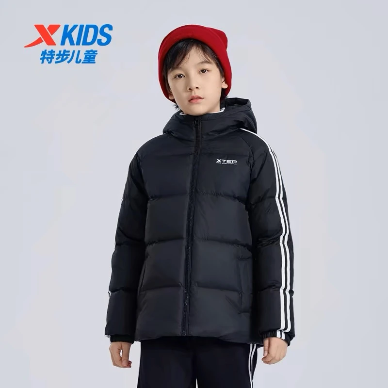 特步儿童保暖羽绒服大童时尚高领防风连帽外套676426199014