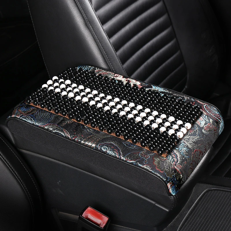 夏季车载扶手箱垫透气不闷热凉枕垫圆木珠增高记忆棉汽车扶手箱垫