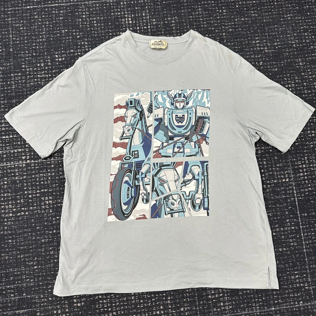 HERMES 爱马仕 淡蓝色巨型马车图案圆领短袖 99新 XL码 SL001538