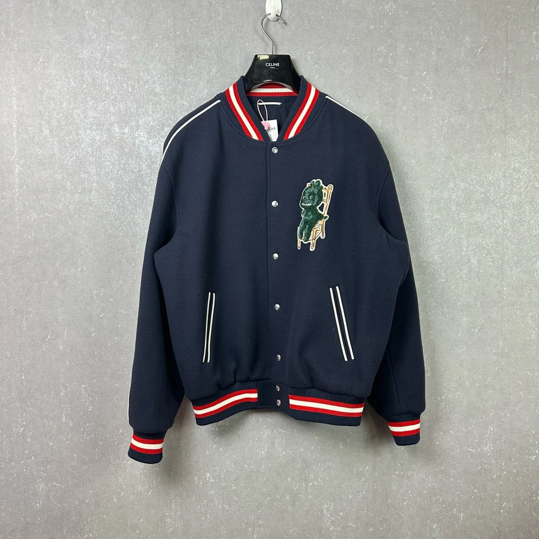 DIOR 迪奥 SS24卡通图案刺绣条纹长袖棒球服 XL码/99新/002398