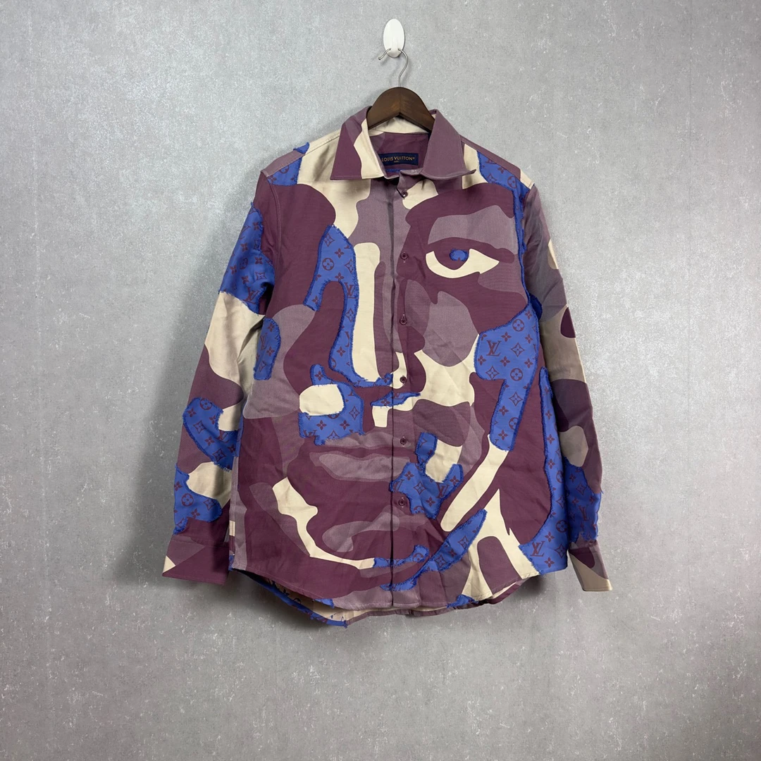 LOUIS VUITTON 紫色老花半印拼接长袖衬衫 M码/全新带吊牌/002761