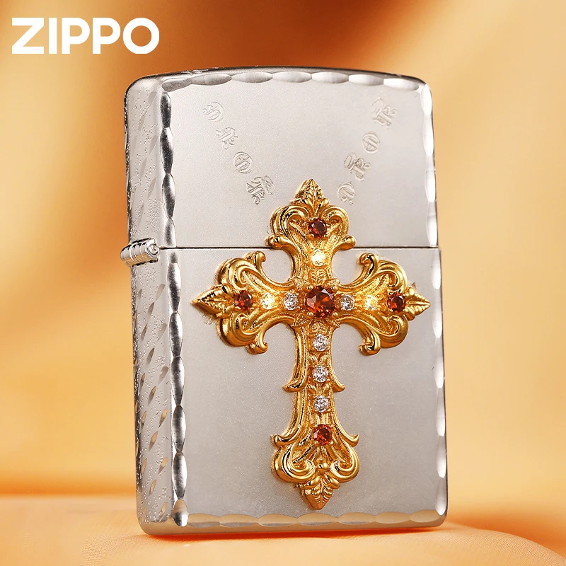 zippo煤油打火机镀银贴章十字克罗心防风正品男士时尚DY9902TZ