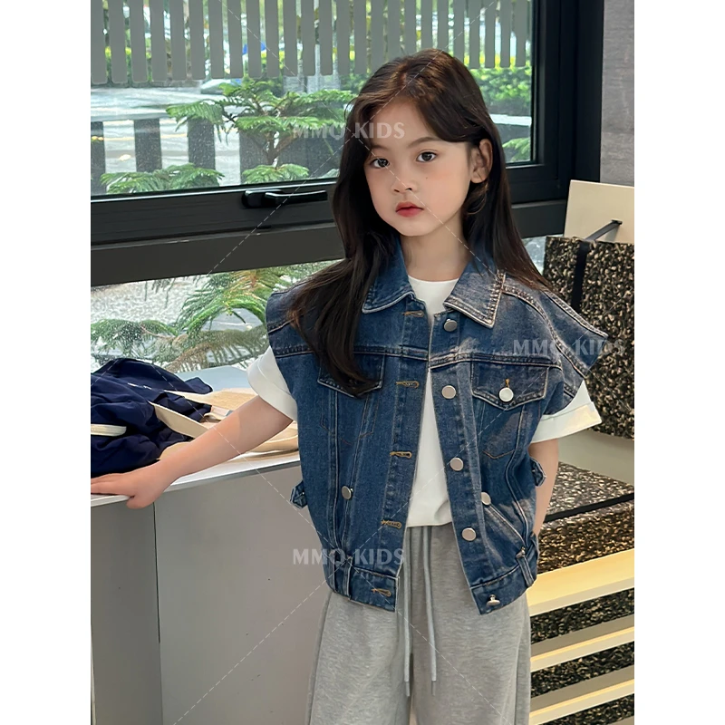 【现货 卖完不补】韩版女童可收腰牛仔马甲春秋无袖坎肩童装外套