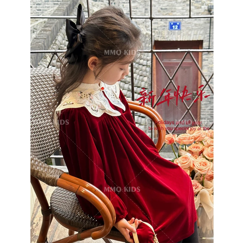 【新年快乐】女童丝绒连衣裙秋冬季中大童中国风长袖洋气童装拜年服