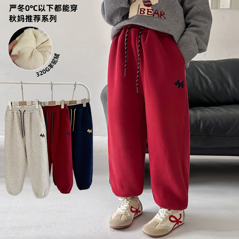 秋妈怒推【现货-马上很暖】复合羊驼絨束脚卫裤女童冬季运动长裤