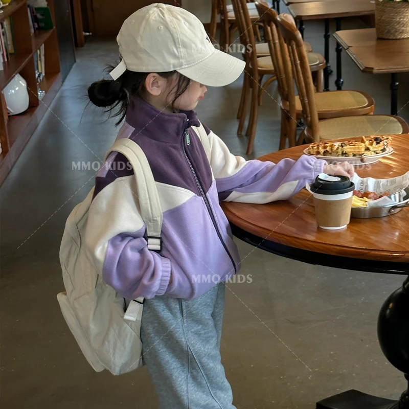 【现货】【双面澳绒】女童冬季新款撞色中领卫衣外套