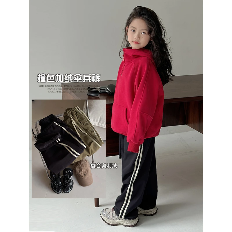 麦麦秋【现货-风行者】奥利绒侧边条冲锋裤女童冬保暖直筒运动卫裤
