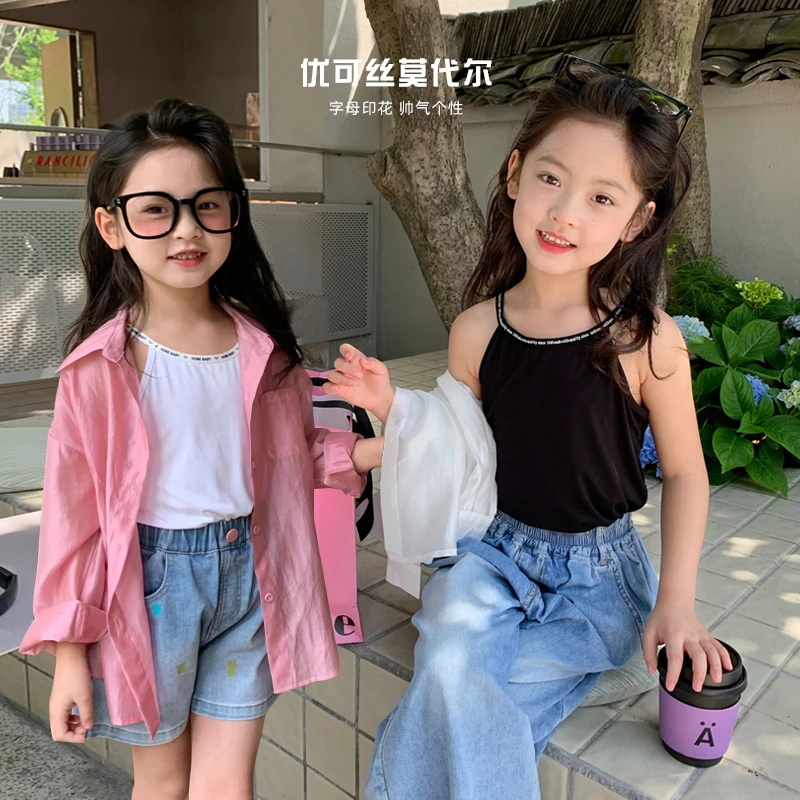 【现货-甜酷辣妹】女童夏季字母吊带外穿内搭上衣透气百搭童装