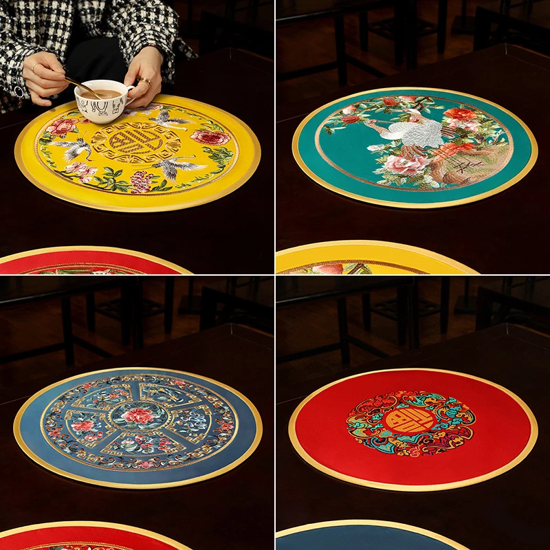 【餐垫绸缎】中式餐垫刺绣中国风茶几垫茶桌杯垫高档餐桌垫茶杯垫