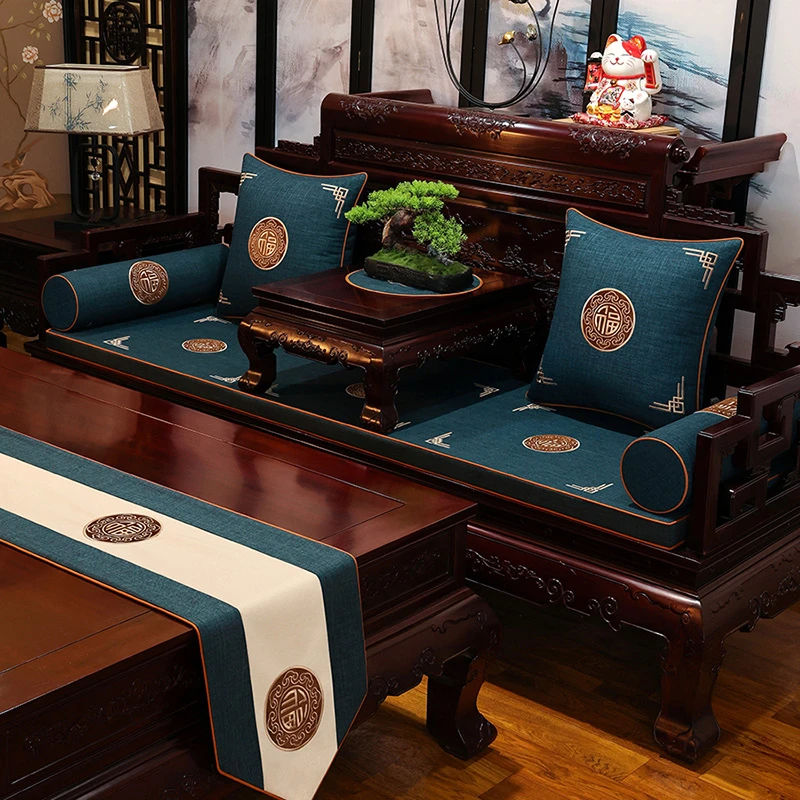 【福然居】新中式红木沙发坐垫古典实木家具沙发垫防滑带靠背一体