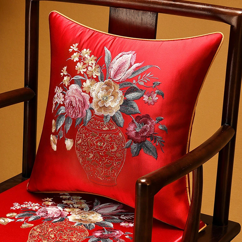 中式腰枕抱枕靠背靠枕客厅床头沙发沙发枕头靠垫午睡护腰枕红色