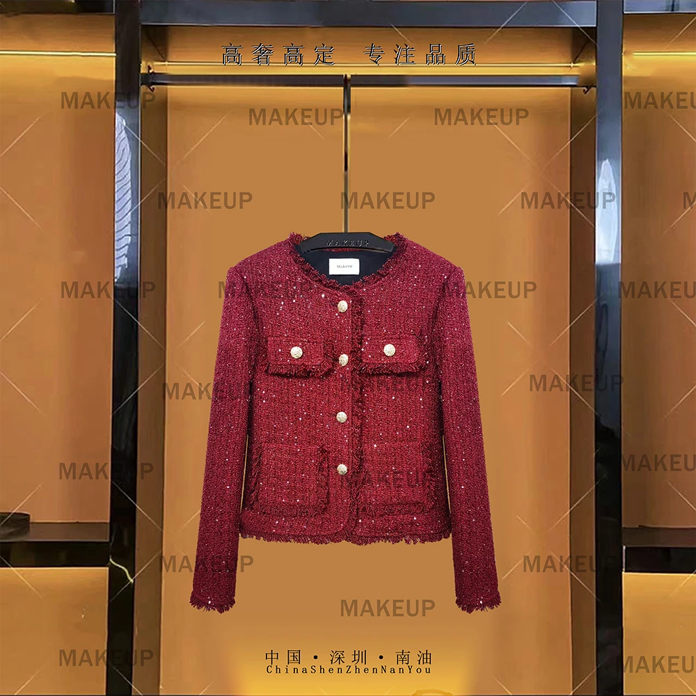 小香风2024洋气显瘦气质短款红色上衣外套P926