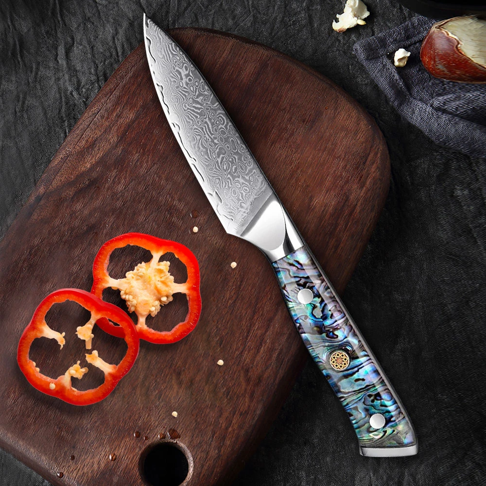 鱼骨纹鲍鱼壳大马士革通体夹钢水果刀家用果皮刀厨房瓜果刀
