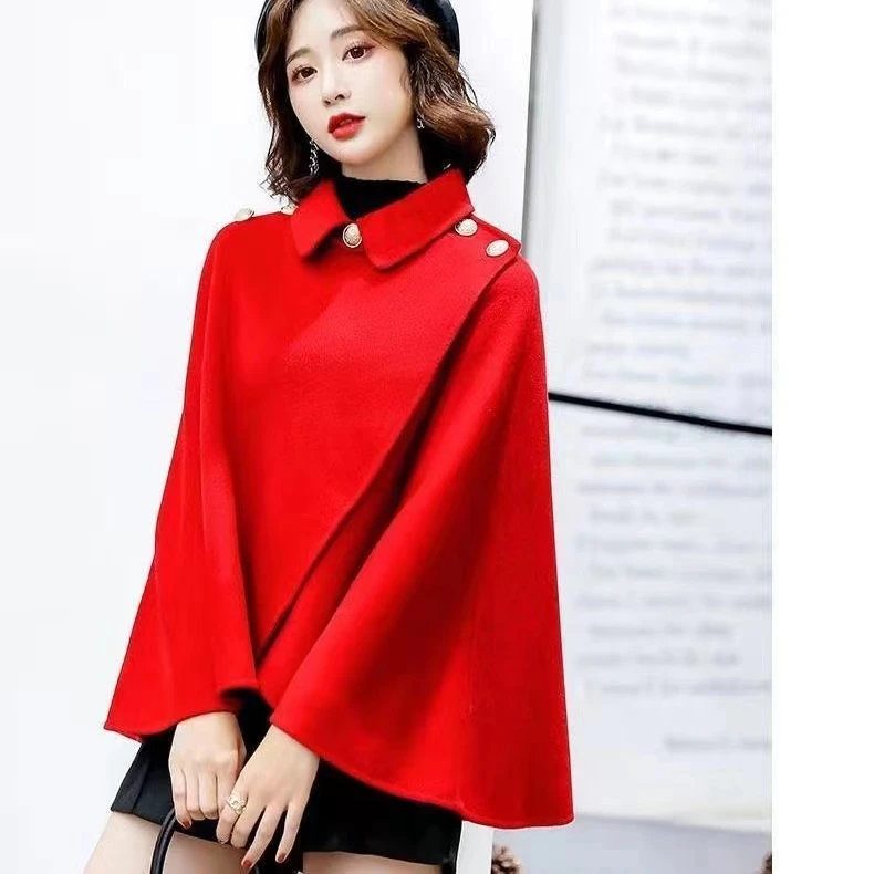 春秋新款毛呢外套女潮洋气显瘦披风韩版气质休闲小个子斗篷外套
