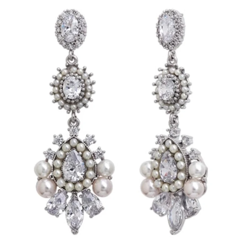 合金耳饰 水晶珍珠耳环女纯银小众设计感轻奢高级感长款流苏耳坠