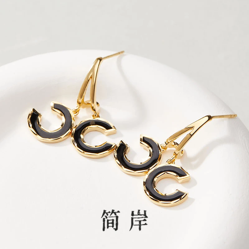 jeshore/简岸 925银耳饰 车花C耳钉时尚百搭