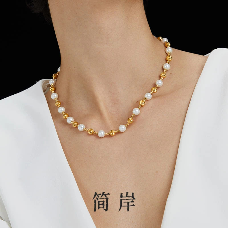 jeshore/简岸 链子925银 气质时尚月光猫眼手工满串珠项链小众