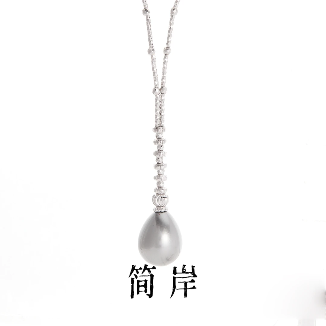 jeshore/简岸 坠链均925银仿珍珠 水滴灰珠项链