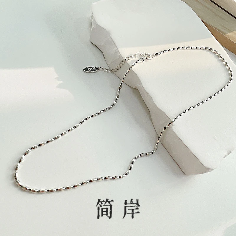 链子925银 米珠项链 橄榄链