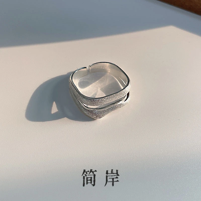 925银戒指 拉丝戒指 双层不规则