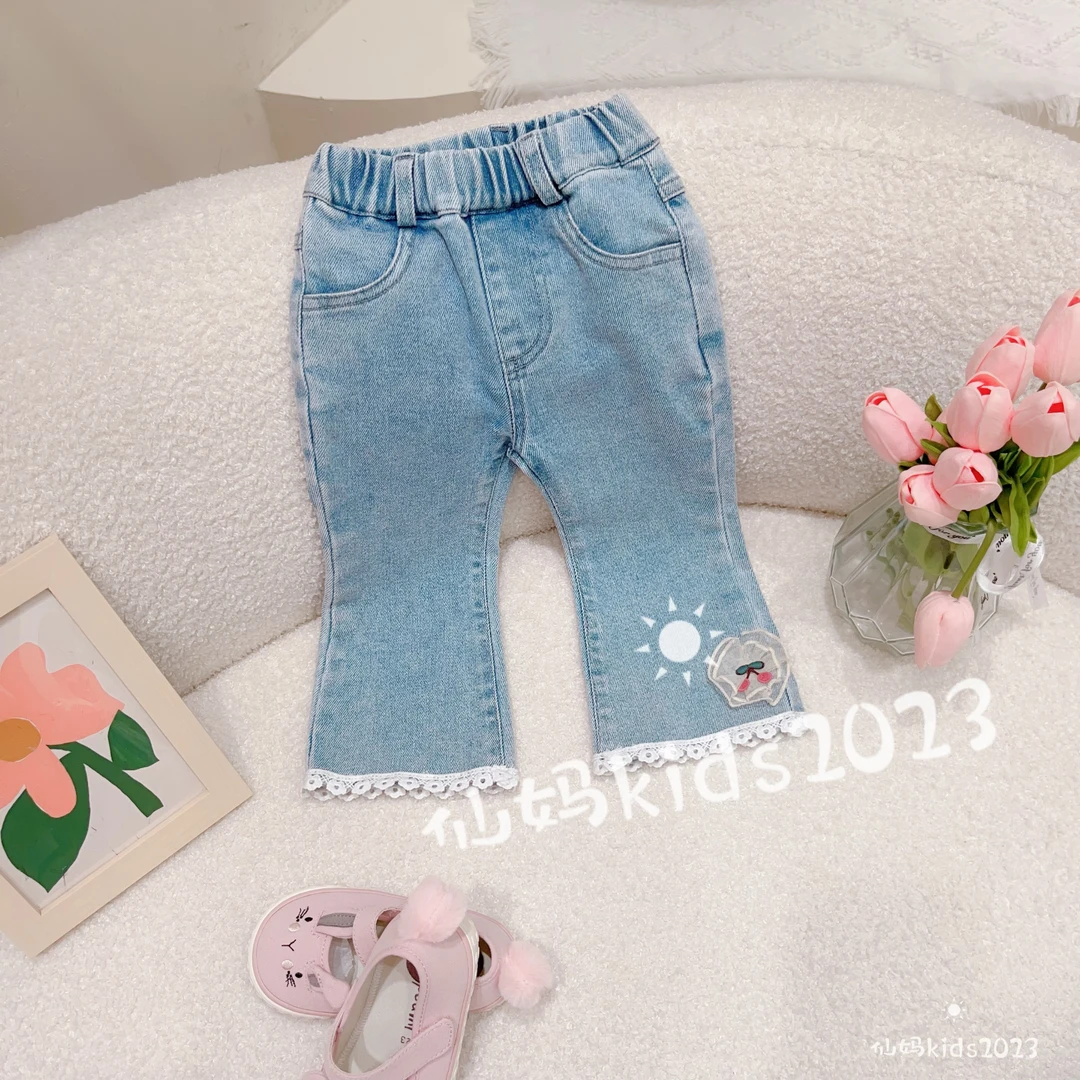 【RE333】2024年秋季新款女童水洗蓝微喇小樱桃牛仔裤百搭小童