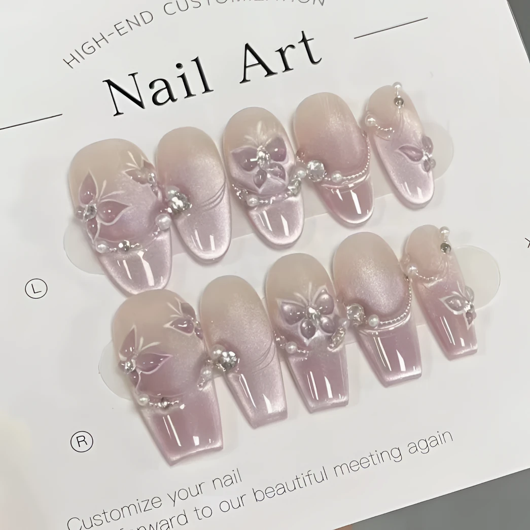 【紫薇】纯手工显白猫眼穿戴甲美甲