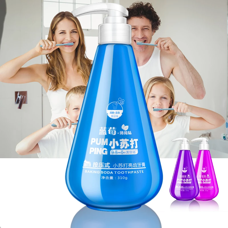 小苏打按压式水果味洁白亮齿牙膏清新口气清凉薄荷去渍牙膏大容量