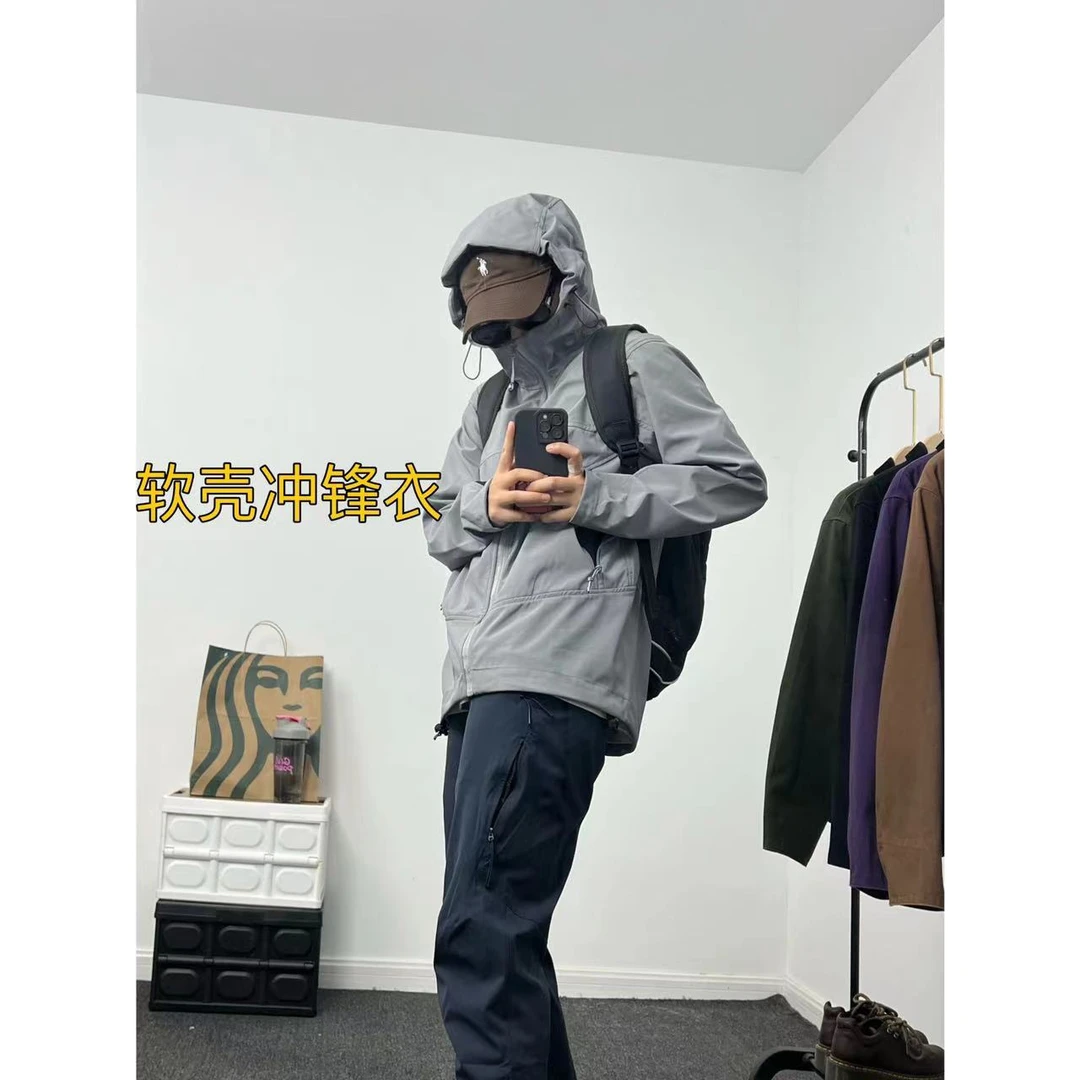 反季清！2023春秋软壳鸟元素飞禽户外防风防泼水情侣连帽冲锋衣