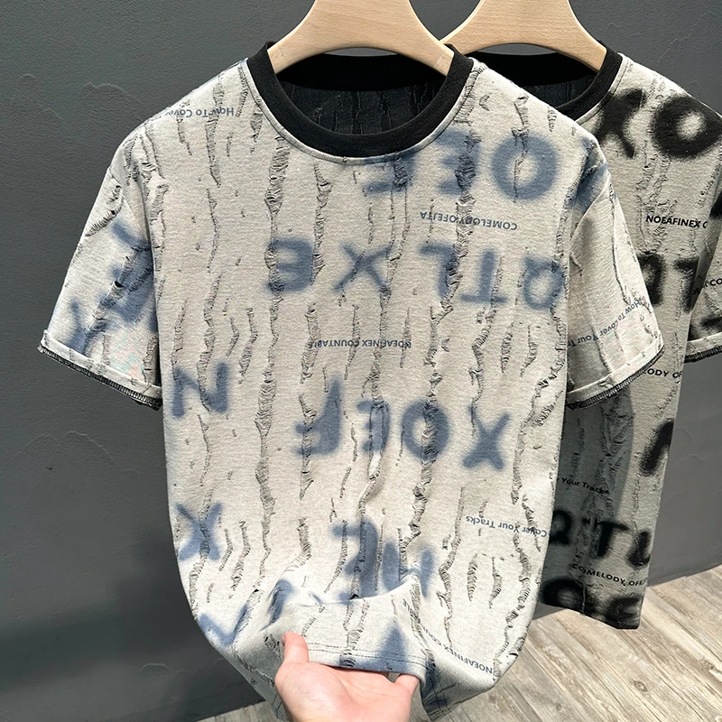 潮流时尚短袖夏季T恤潮牌休闲百搭字母小众设计感圆领男士上衣