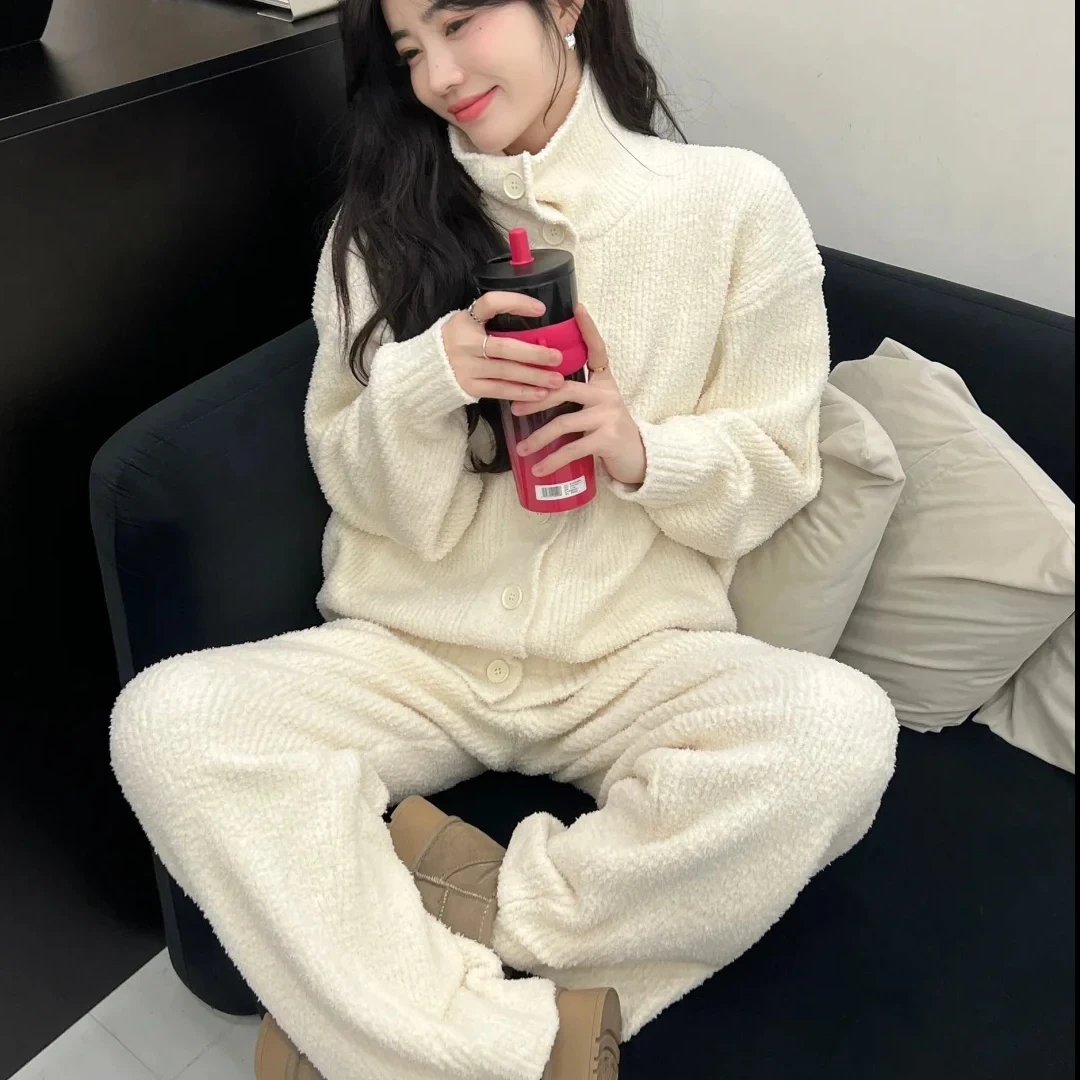 显瘦宽松长袖上衣直女装春秋新款时尚套装气质筒阔腿长裤两件套