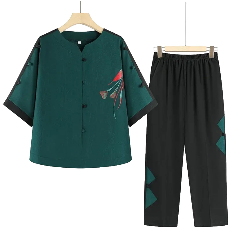 妈妈装洋气遮肉分袖上衣两件套夏季中老年女装奶奶装大码宽松套装