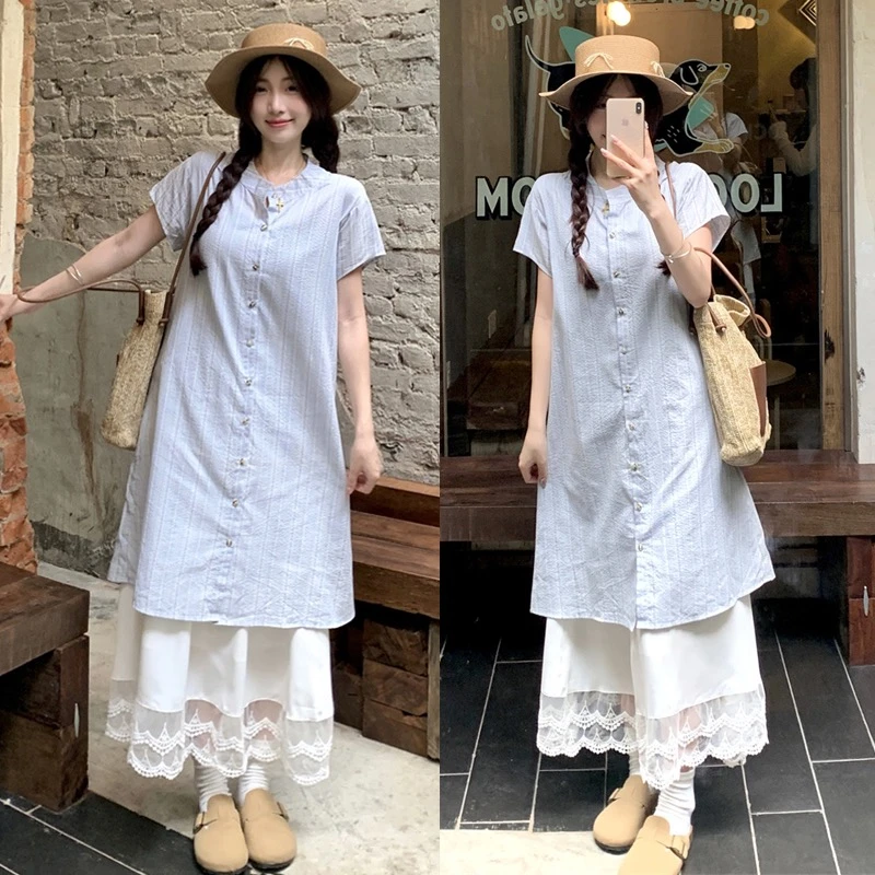 大码女装胖mm夏装新款2024百搭宽松衬衫连衣裙遮胯半身裙两件套装