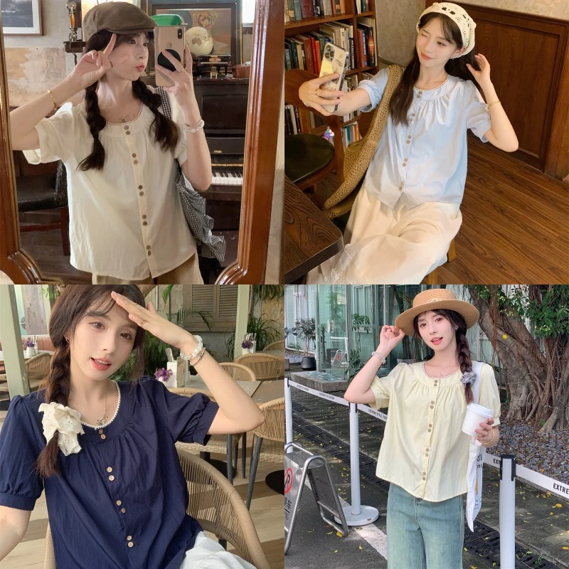 大码女装胖mm夏装新款2024短袖休闲圆领衬衫纯色别致休闲小众上衣