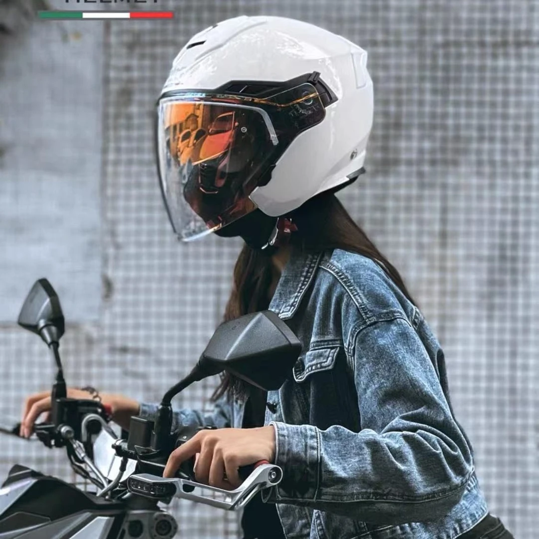 MOTORAX摩雷士S30机车摩托车头盔男女四分之三半盔双镜片锦鲤蒂芙