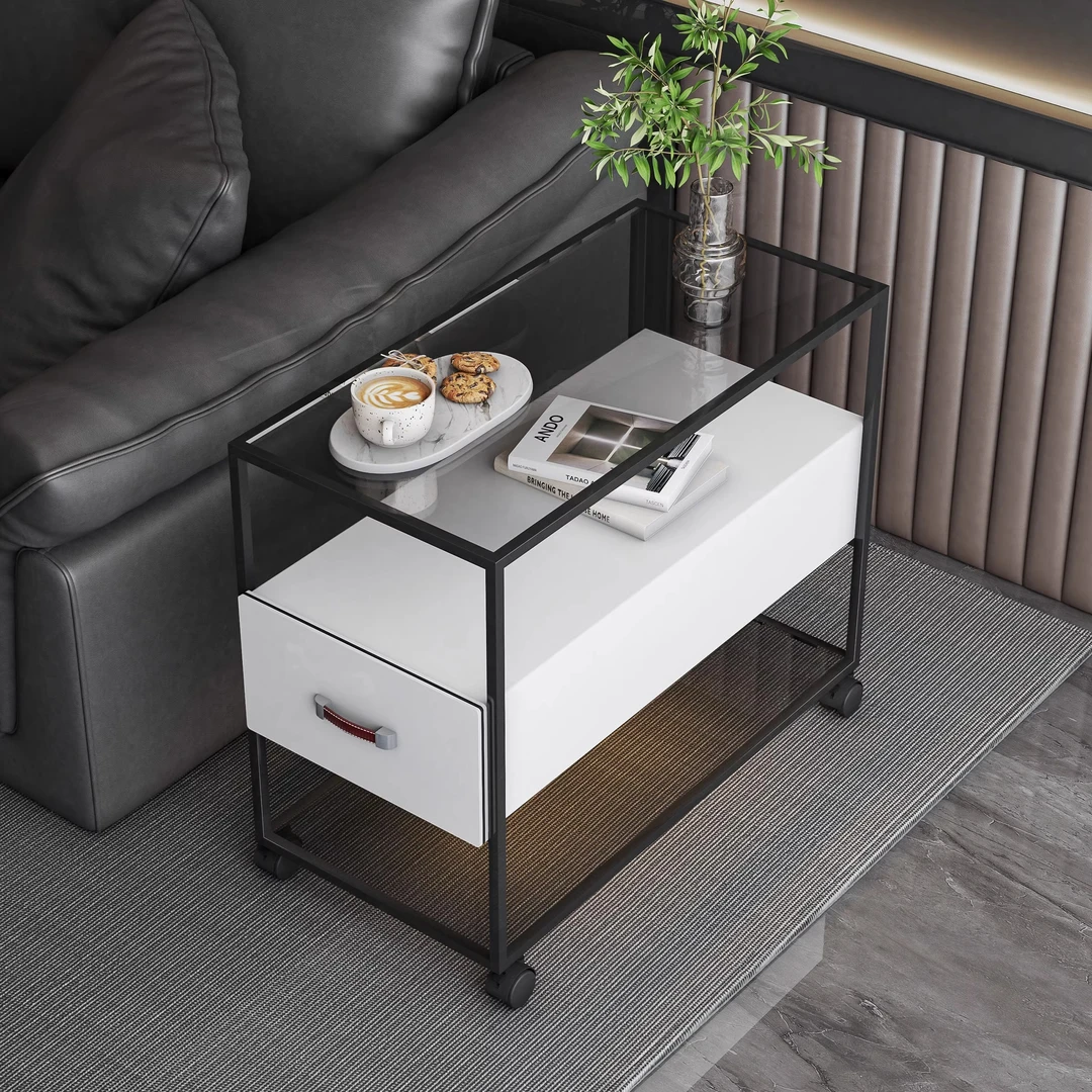 意式极简沙发边柜现代简约客厅侧边移动储物柜小型轻奢玻璃边角几