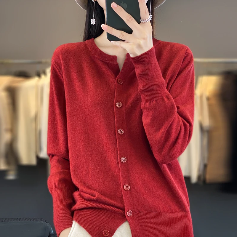 春款上新~圆V领长袖针织开衫宽松时尚百搭女士洋气打底外套显瘦