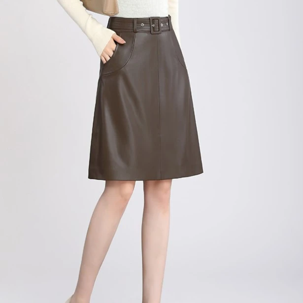海宁皮裙子女装皮半身裙a裙高端秋冬显瘦半身裙气质时尚百搭复古