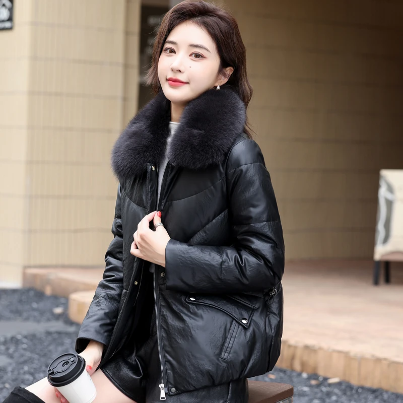 狐狸毛领皮羽绒服女短款2024冬季新款宽松显瘦加厚保暖皮衣外套潮