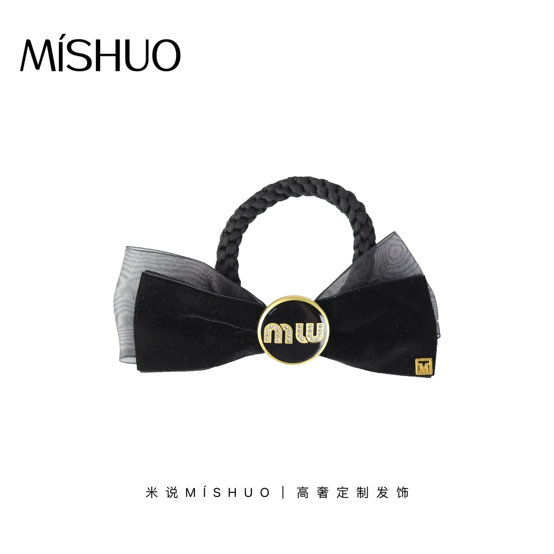 084 高端轻奢黑色丝绒优雅蝴蝶结发圈