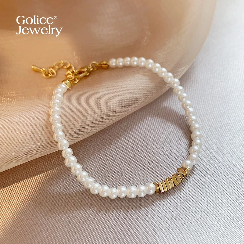 铜合金仿珍珠手链 碎银子珠珠手链女轻奢小众精致手串叠戴手饰品