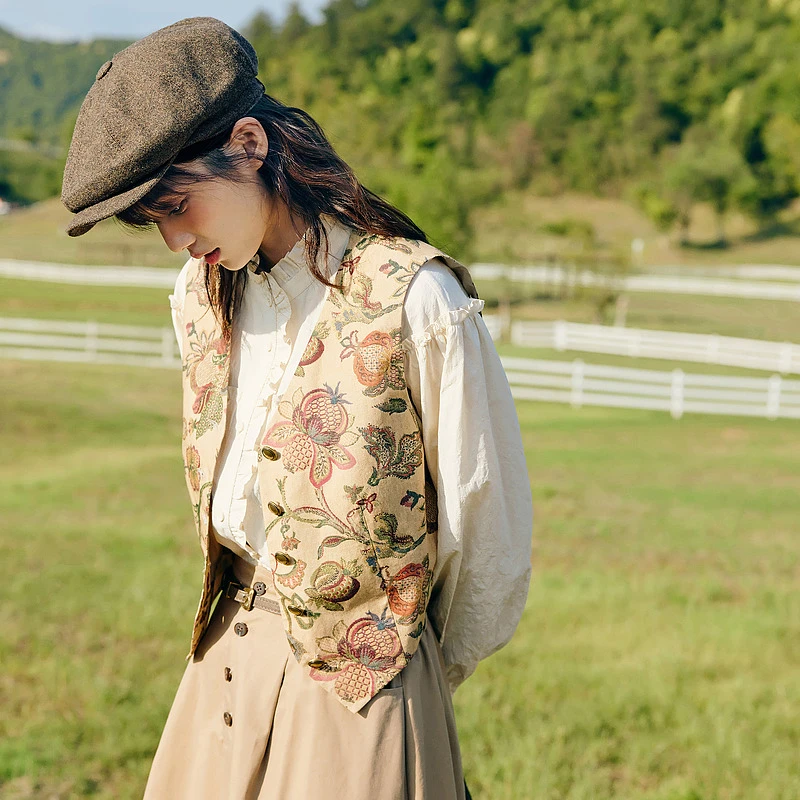 【千颂妮专享】紫涵文艺复古满印马甲背心Z3Z07BS276