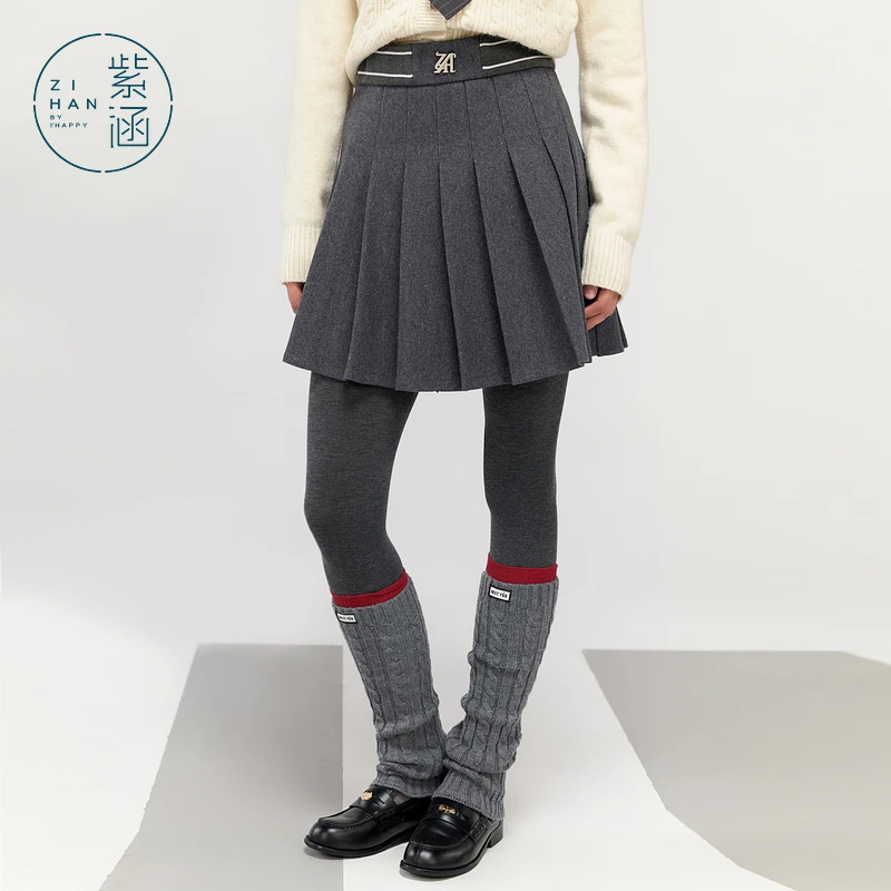 紫涵绒面百褶短裙女冬新款学院风气质a字半身裙Z4Z10JS607