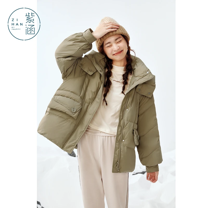 紫涵短款连帽羽绒服外套女冬新款简约保暖面包服Z4Z10AW523